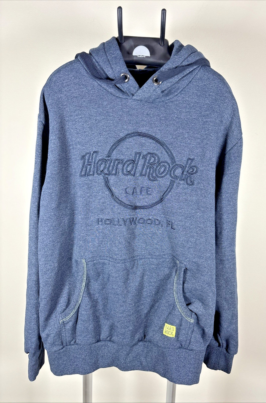 HARD ROCK CAFE Hollywood Florida Heather Blue Pullover Hoodie Unisex Large